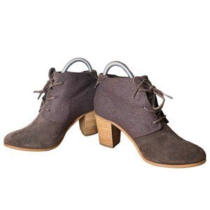 Toms Brown Suede Wool Lunata Lace Up Heeled Ankle Booties 8.5 Boho